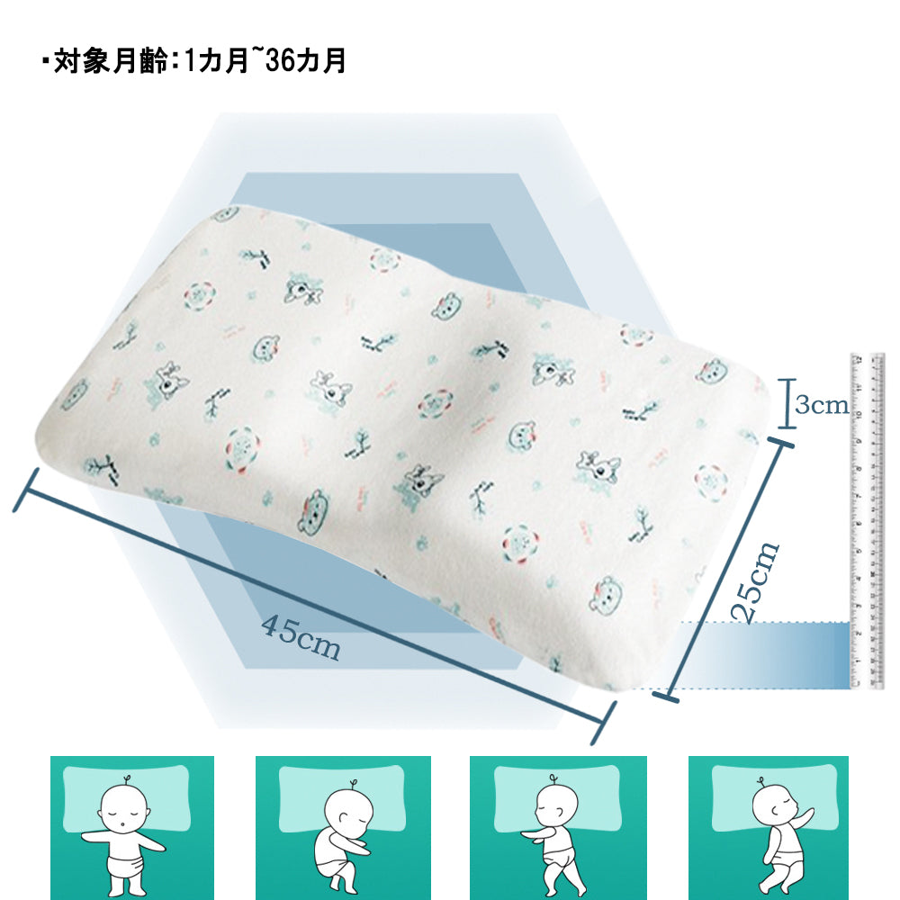 BRILBE 通気性徹底改良 62個通気孔 カバー 2枚付 まくら 赤ちゃん 新生児 枕 ベビー まくら 枕 1~36カ月 対象 絶壁防止 向き癖防止 絶壁頭 斜頭 変形 猫背 寝姿矯正 頭の形が良くなる 男女兼用 快眠 棉100% 子供 新生児 出産祝い