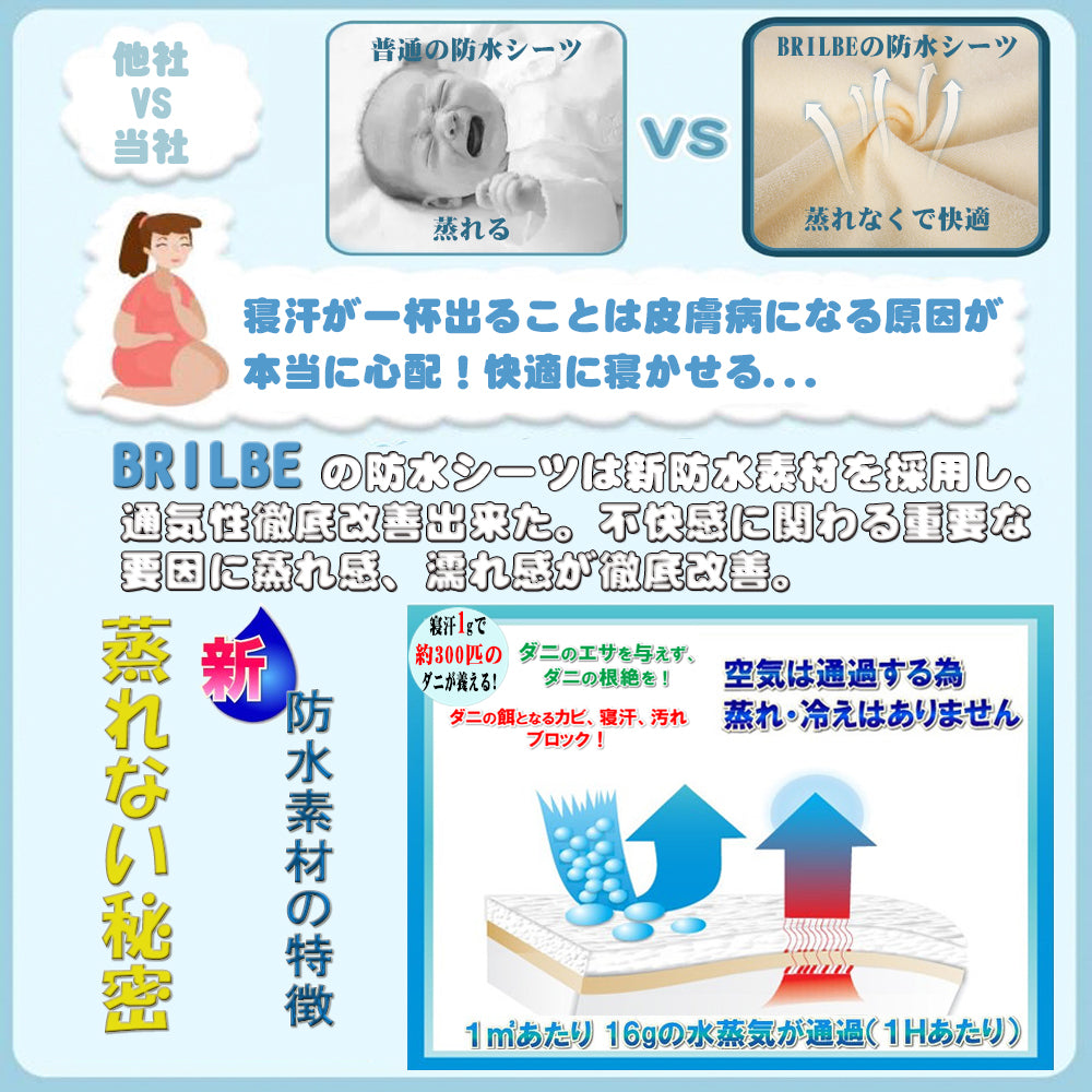 BRILBE 乾燥機対応 防水シーツ おねしょシーツ ベビー シングル おねしょ防水シーツ 120×70 cm 保育園 四隅ゴム付き 棉100% 丸洗いOK 抗菌防臭 ベビー 赤ちゃん