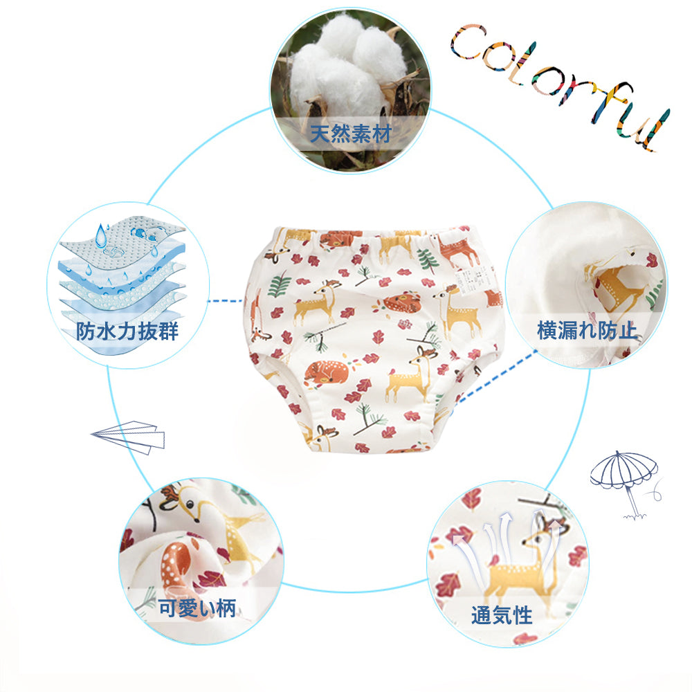 BRILBE トレーニングパンツ 6層 男の子 5枚組 おねしょ パンツ ガーゼ 防水層付 おねしょ ズボン おねしょ対策 通気性 トイトレ トレパン 布おむつ 女の子 キッズ ベビー ブリルビー