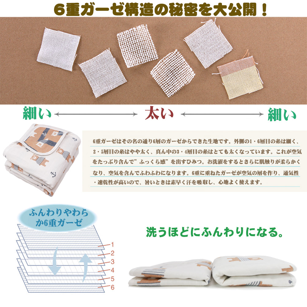 BRILBE コットカバー ガーゼ 6重 60×130cm 棉100% 四隅ゴム付き 名前書き 保育園用 幼稚園用 お昼寝