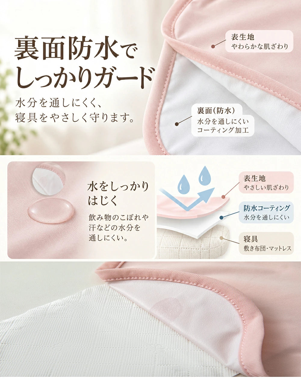 BRILBE 【速乾仕様】 防水シーツ 乾燥機対応 軽量 コンパクト ベビー シングル ダブル セミダブル おねしょシーツ 抗菌 保育園 四隅ゴム付き シンプル 丸洗いOK 抗菌防臭 おむつ替えシート 介護用 生理用 車いす 赤ちゃん
