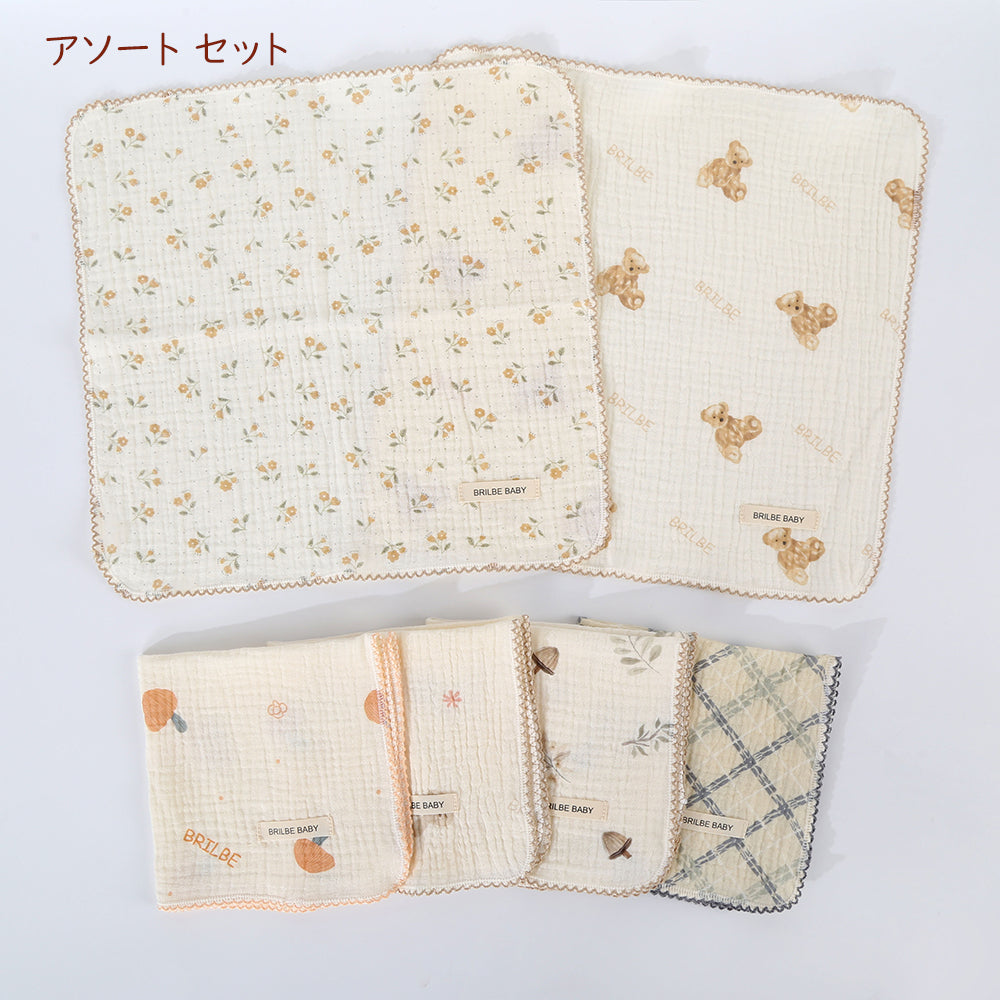 BRILBE 【2重ガーゼ】 ハンカチ 6枚セットガーゼハンカチ 綿100% 保育園用 沐浴 よだれ ふんわり セット ベビー 赤ちゃん 新生児 出産準備 プレゼント